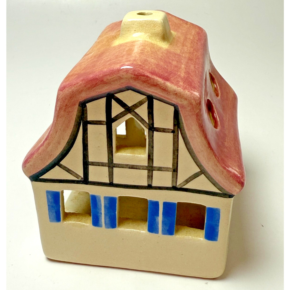 Vtg Ursula Leyk Lichthaus Handmade German Tea Light House Pink Blue Art Pottery